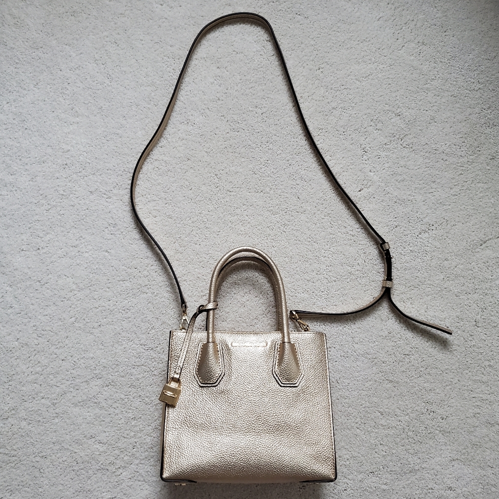 Michael Kors Metallic Gold Leather Mercer Crossbody Tote Bag